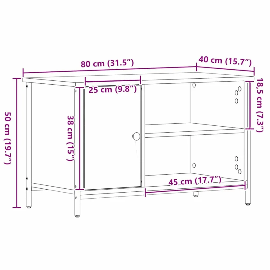 Meuble TV Bois ancien 80 x 40 x 50 cm Bois d'ingénierie - 12
