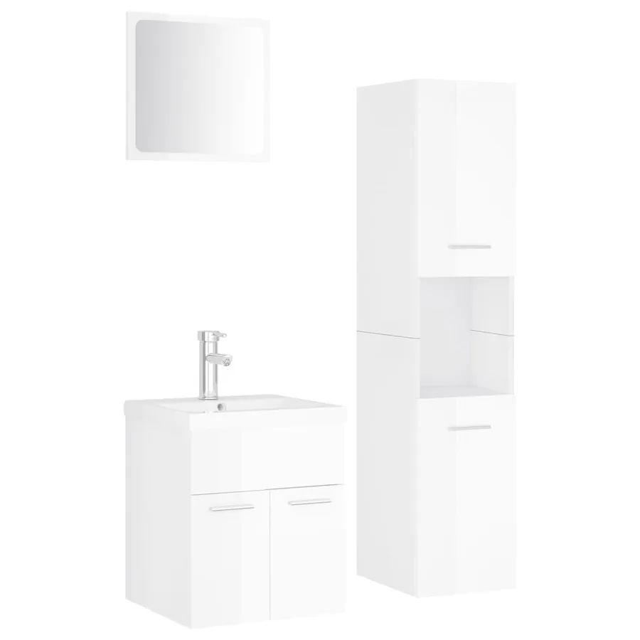 Ensemble de meubles de salle de bain Blanc brillant Aggloméré - 2