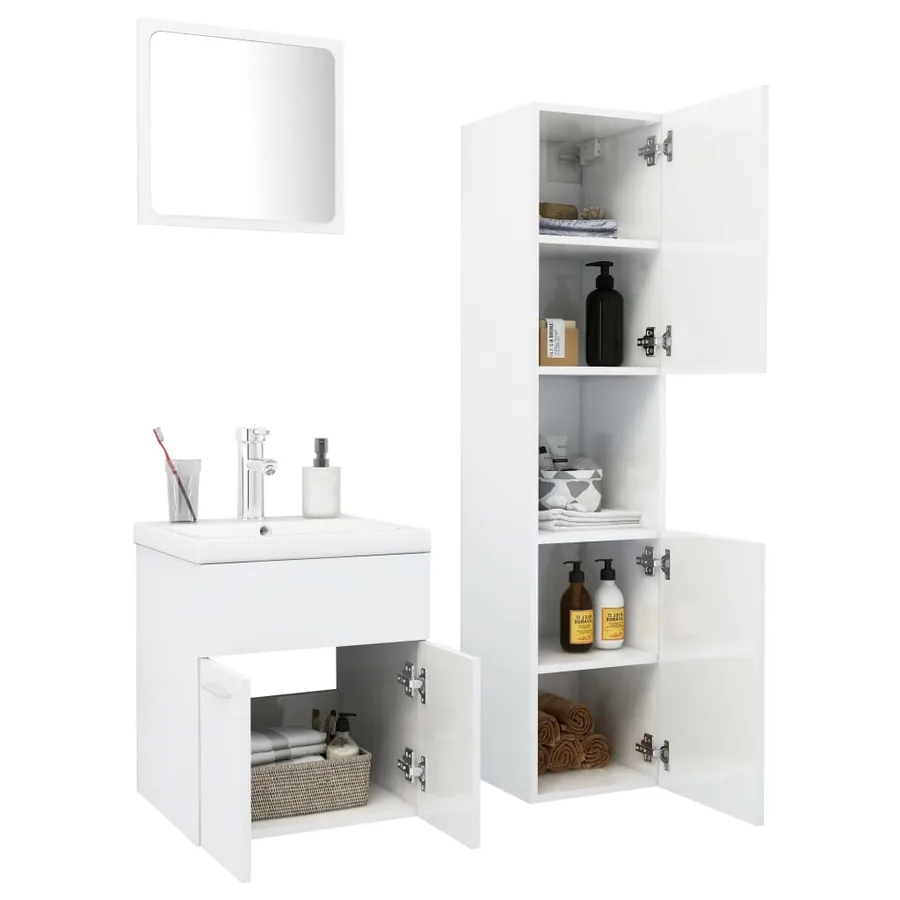 Ensemble de meubles de salle de bain Blanc brillant Aggloméré - 3