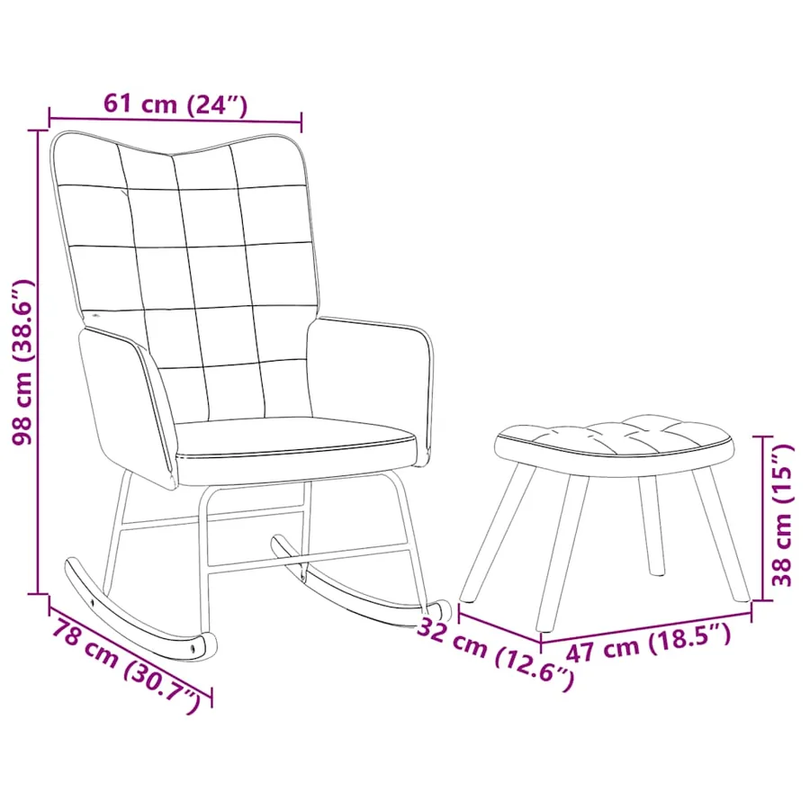 Chaise à bascule avec tabouret en velours jaune - 11