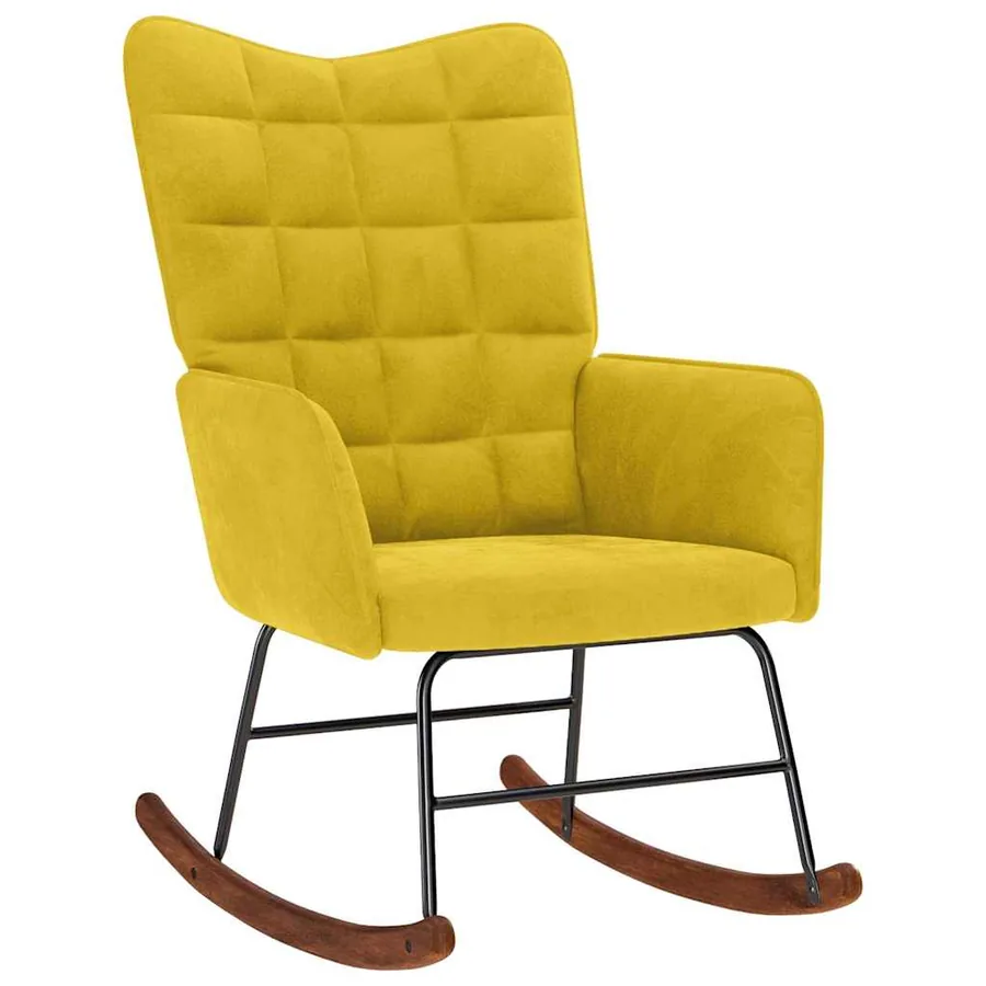 Chaise à bascule avec tabouret en velours jaune - 4