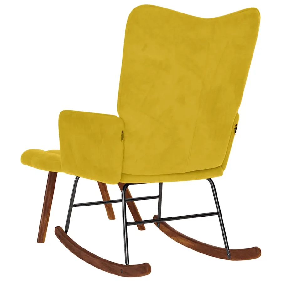 Chaise à bascule avec tabouret en velours jaune - 7