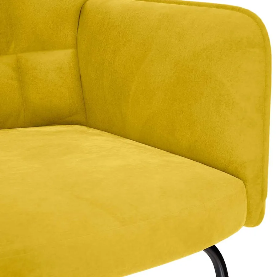 Chaise à bascule avec tabouret en velours jaune - 8
