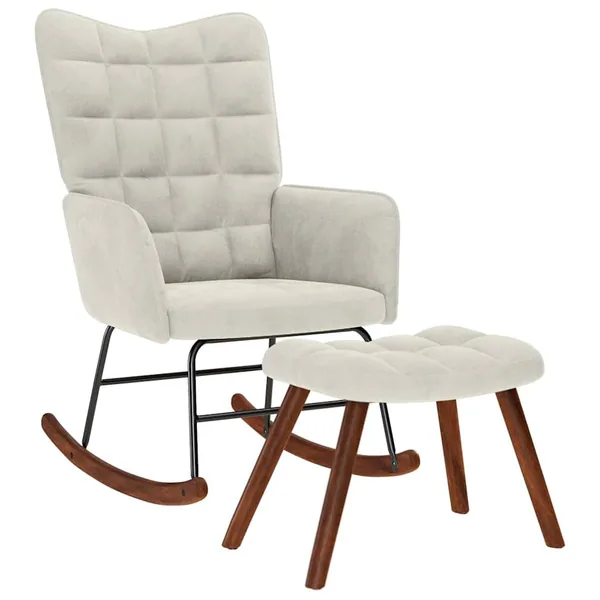Chaise à bascule avec tabouret en velours crème