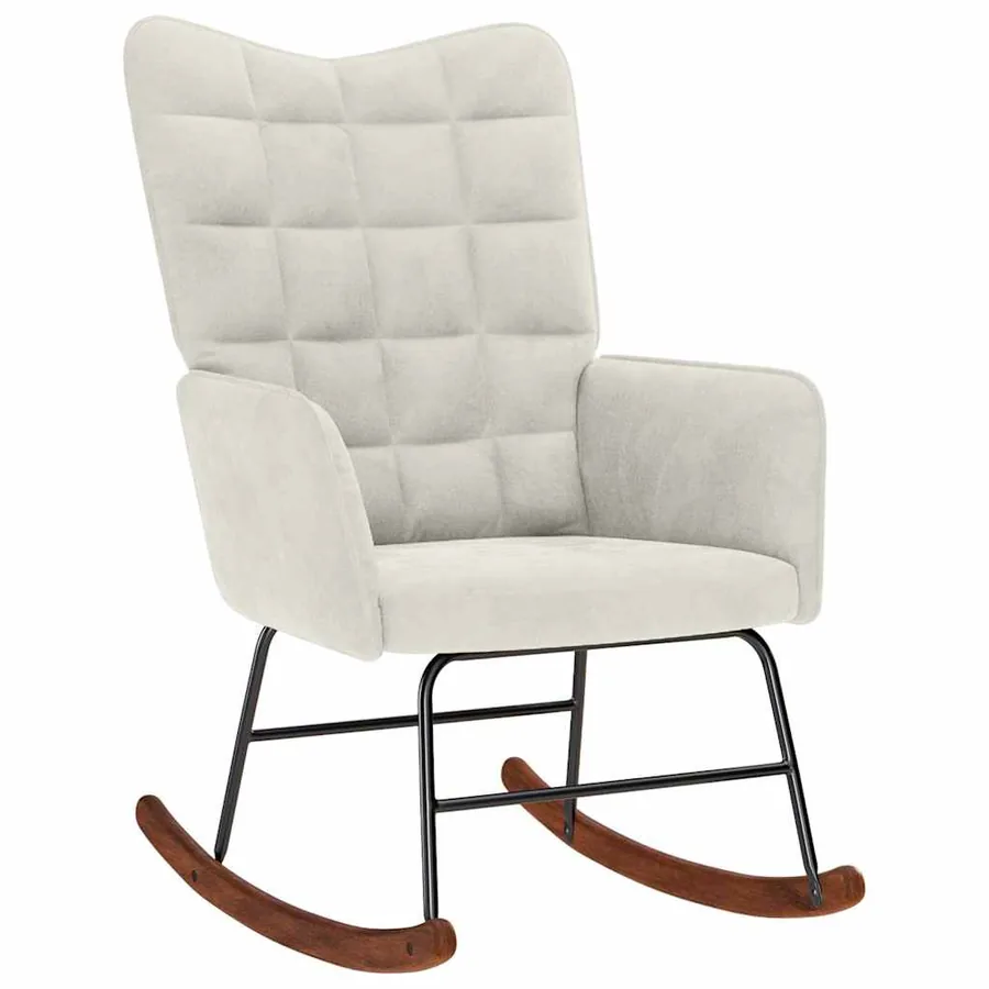 Chaise à bascule avec tabouret en velours crème - 4