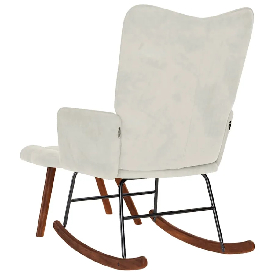 Chaise à bascule avec tabouret en velours crème - 7