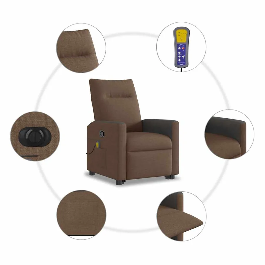 Fauteuil inclinable de massage électrique Marron Tissu - 11
