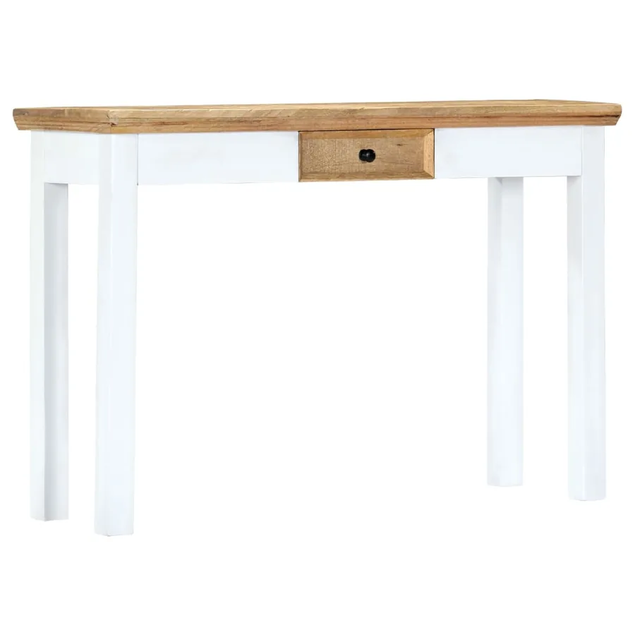 Table console Blanc et marron 110x35x75 cm Bois manguier massif - 9