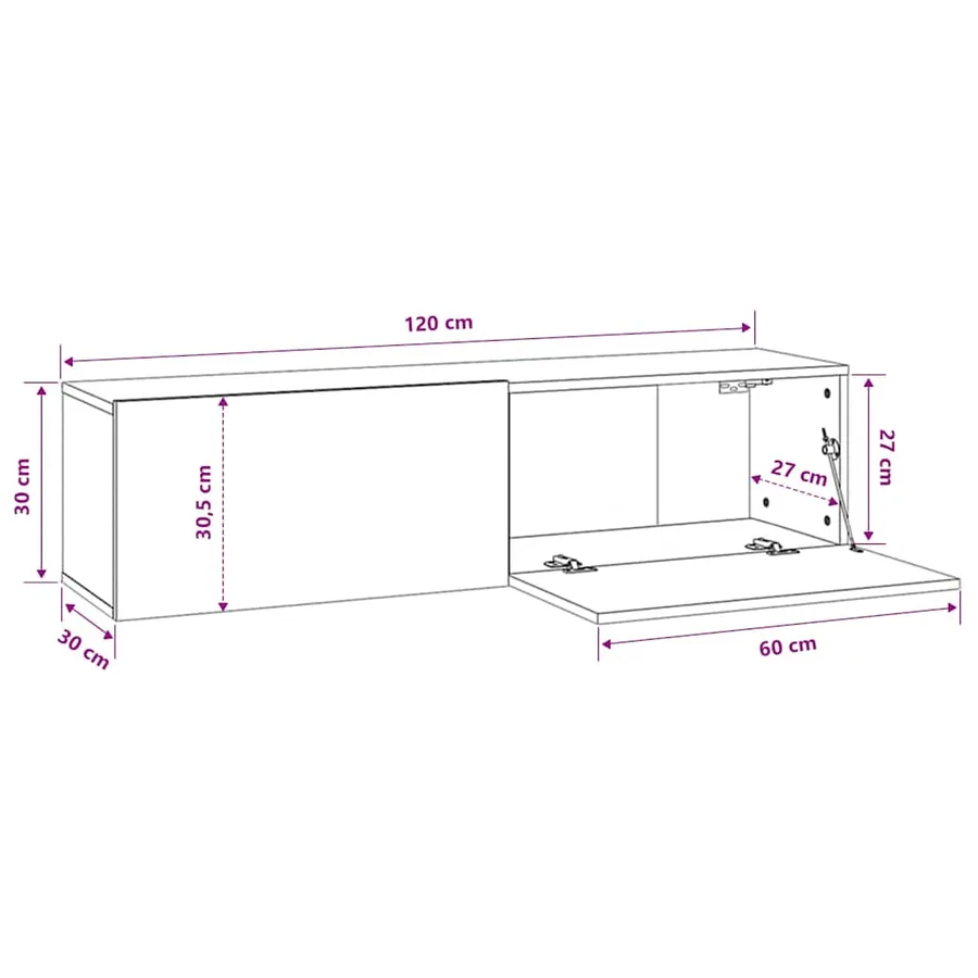 Meuble TV chêne noir 120x30x30,5 cm bois d'ingénierie - 12