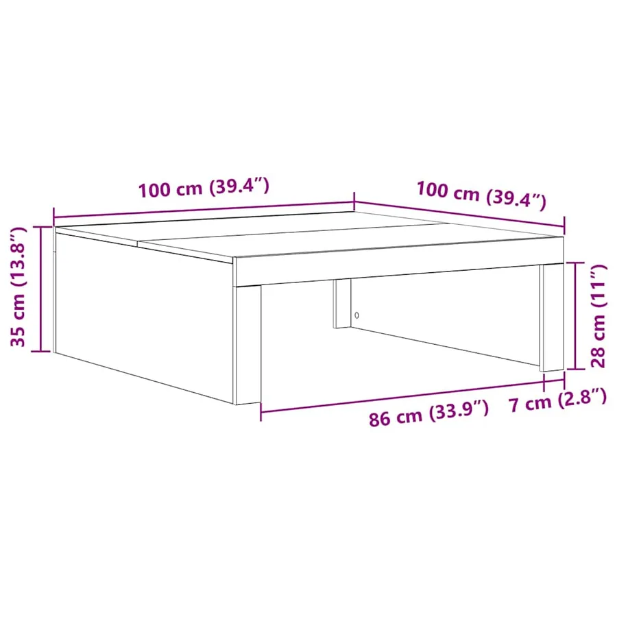 Table basse Chêne noir 100 x 100 x 35 cm Bois d'ingénierie - 10