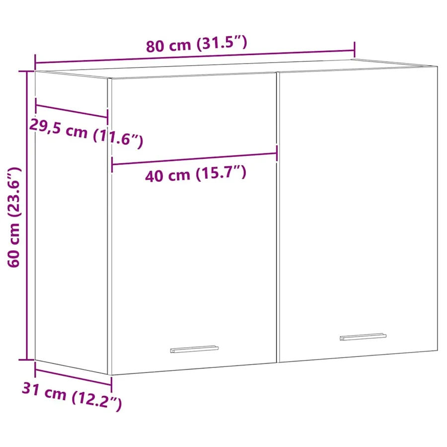 Armoire suspendue avec étagère Lyon Chêne noir 80 x 31 x 60 cm - 12
