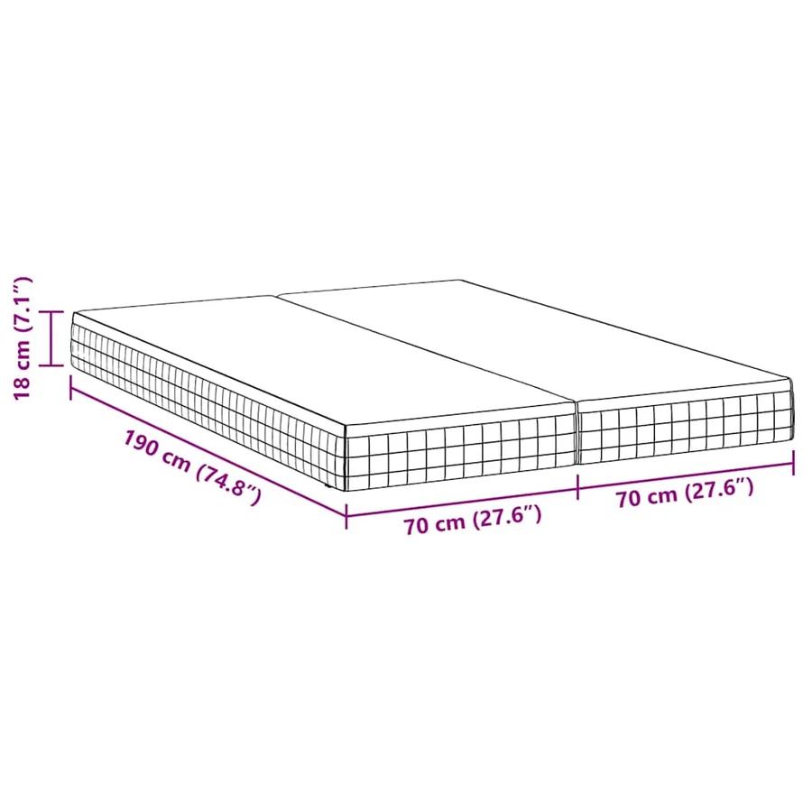 Matelas 2 pcs Blanc et Gris 70 x 190 cm Printemps Bonell - 12