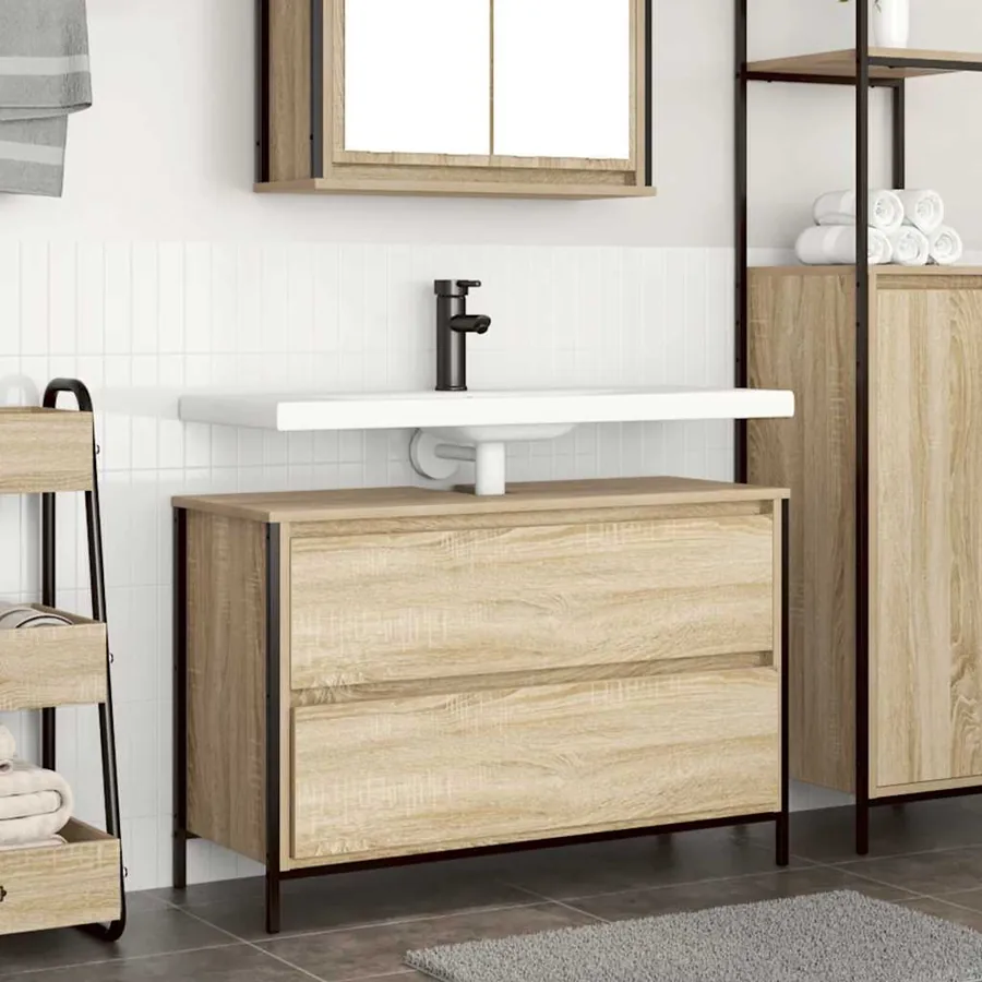 Meuble salle de bain lavabo tiroirs chêne sonoma 90x34,5x60 cm