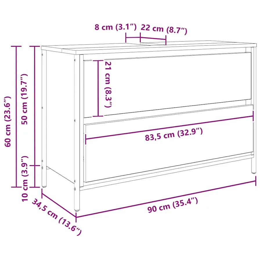 Meuble salle de bain lavabo tiroirs chêne sonoma 90x34,5x60 cm - 16