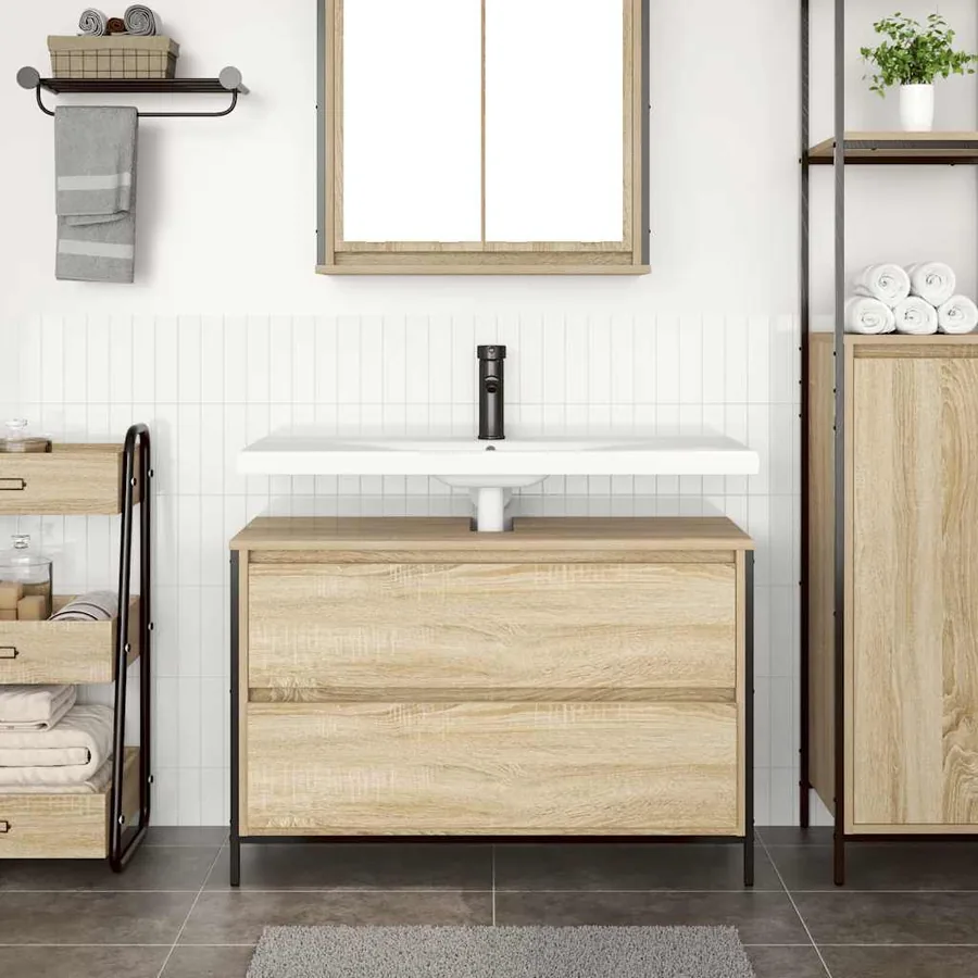 Meuble salle de bain lavabo tiroirs chêne sonoma 90x34,5x60 cm - 3