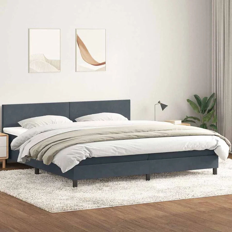 Sommier à lattes de lit et matelas gris foncé 180x220cm velours - 3