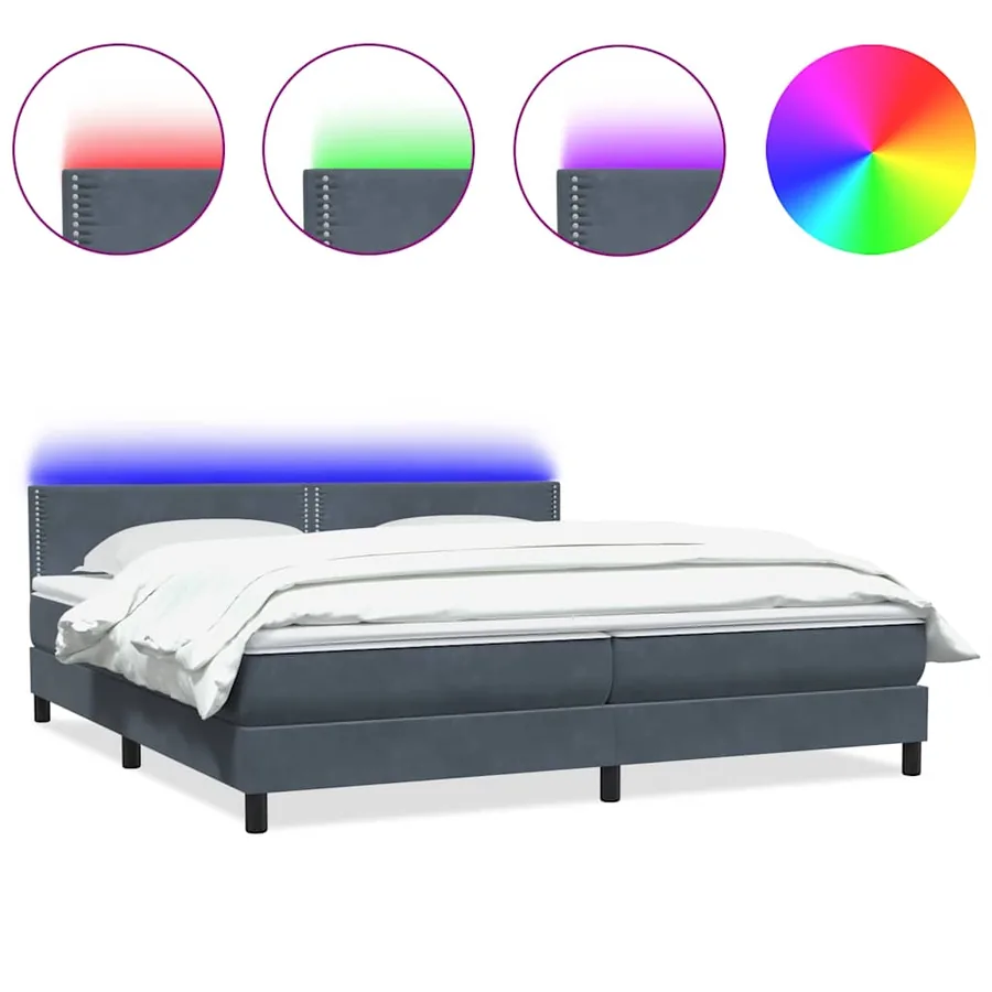 Sommier à lattes de lit et matelas et LED gris foncé 200x220cm velours - 2
