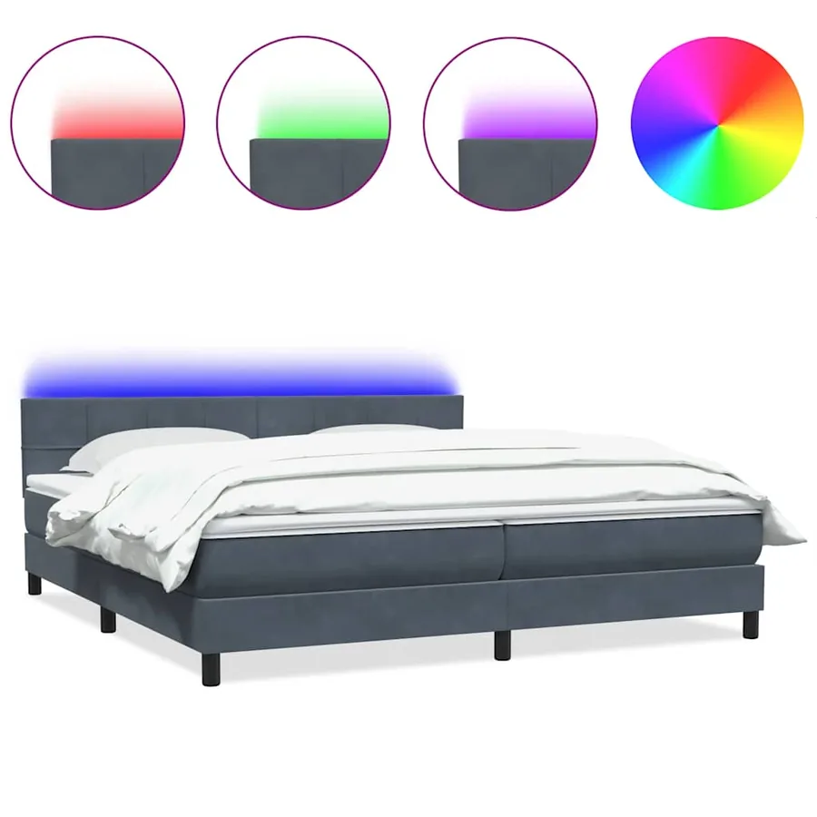 Sommier à lattes de lit et matelas et LED gris foncé 200x220cm velours - 2