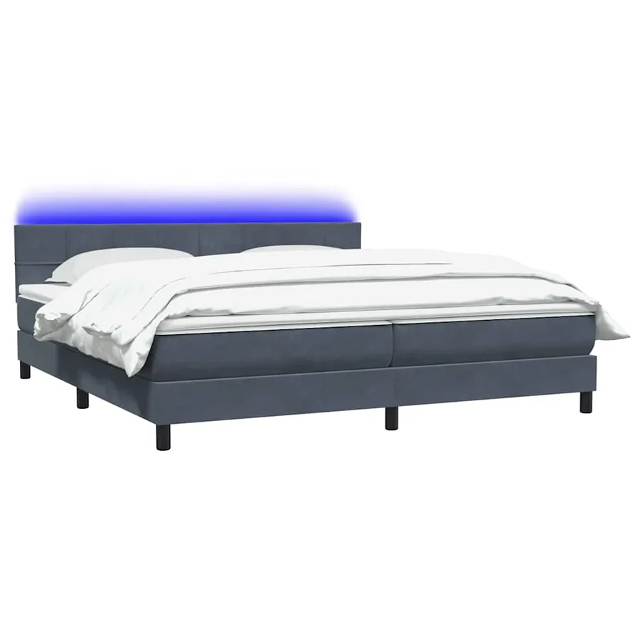 Sommier à lattes de lit et matelas et LED gris foncé 200x220cm velours - 3
