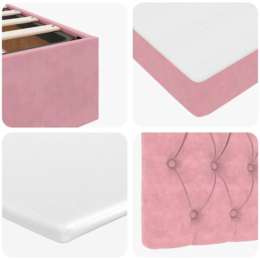 Cadre de lit ottoman avec matelas rose 140x200 cm velours - 14