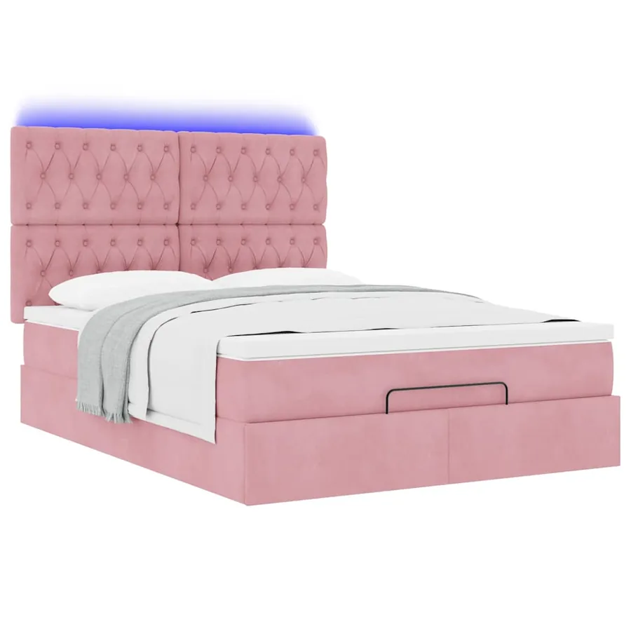 Cadre de lit ottoman avec matelas rose 140x200 cm velours - 6