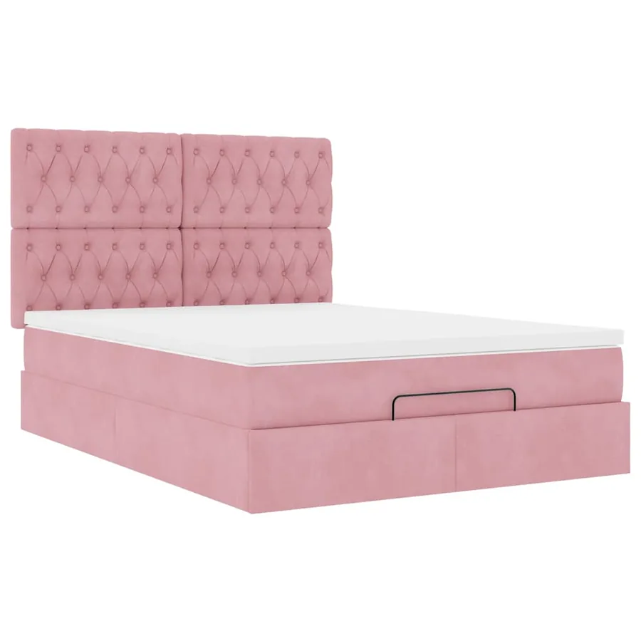 Cadre de lit ottoman avec matelas rose 140x200 cm velours - 7