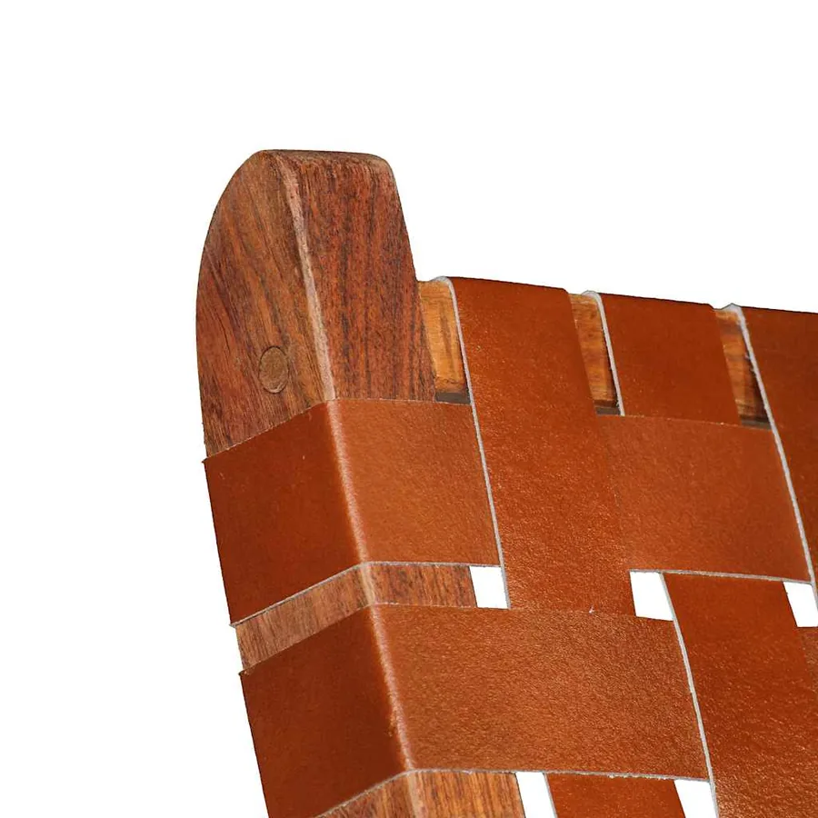 Chaise pliable bandes croisées marron cuir véritable - 4