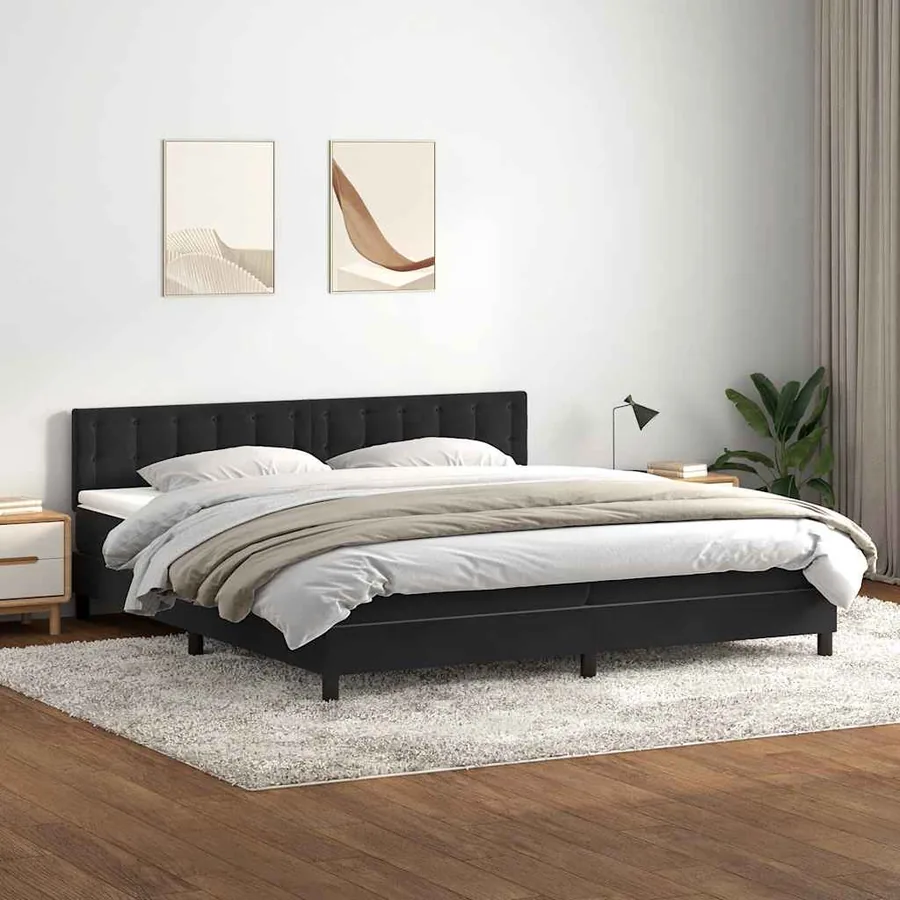 Sommier à lattes de lit avec matelas et LED noir 200x220 cm velours - 4