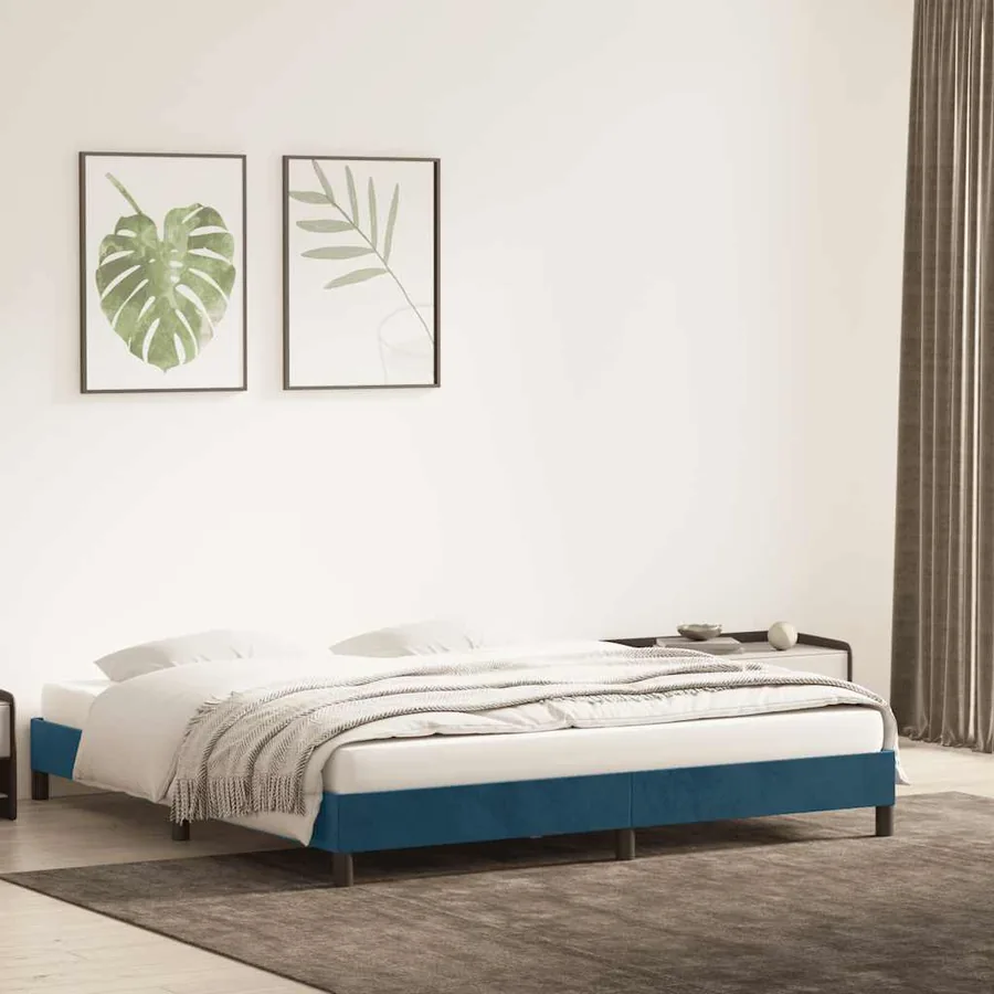 Cadre de lit sans matelas bleu foncé 180x220 cm velours - 3