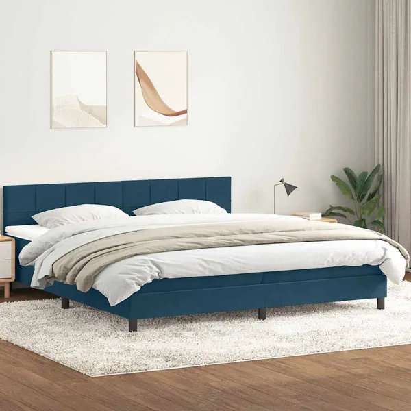 Sommier à lattes de lit et matelas bleu foncé 200x220cm velours