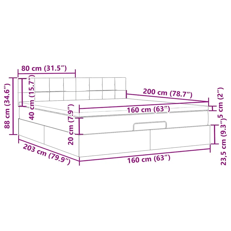 Cadre de lit ottoman avec matelas rose 160x200 cm velours - 16