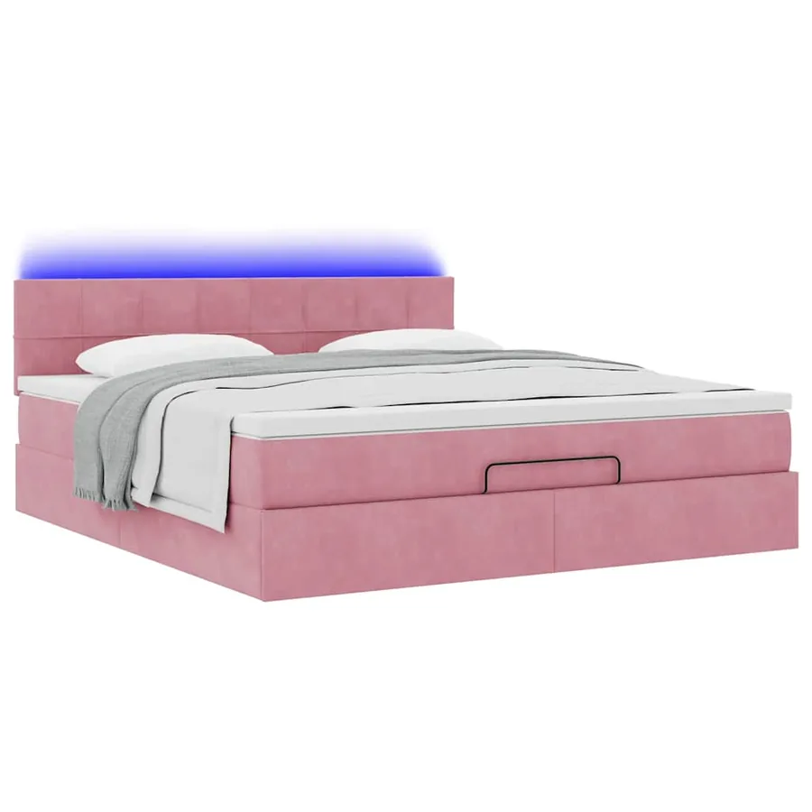 Cadre de lit ottoman avec matelas rose 160x200 cm velours - 3