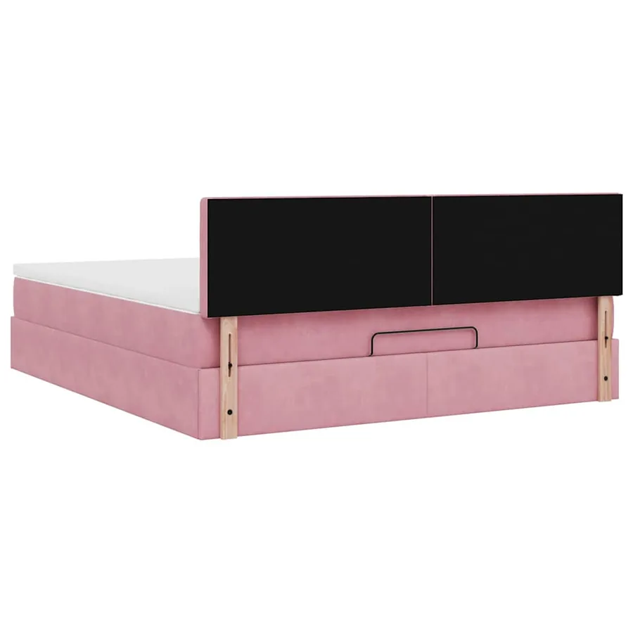 Cadre de lit ottoman avec matelas rose 160x200 cm velours - 11