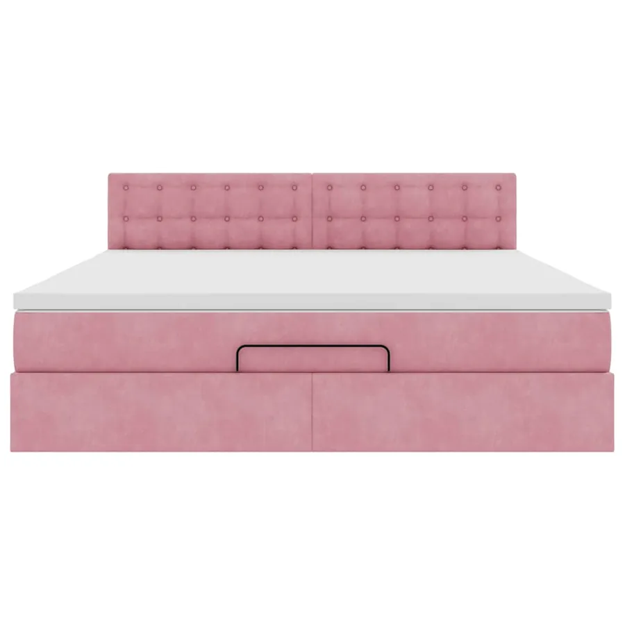 Cadre de lit ottoman avec matelas rose 160x200 cm velours - 7
