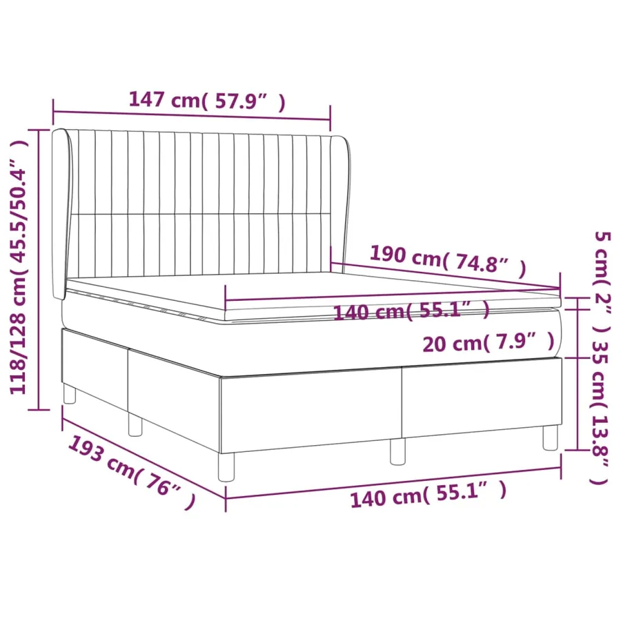 Sommier à lattes de lit avec matelas Gris foncé 140x190cm Tissu - 7
