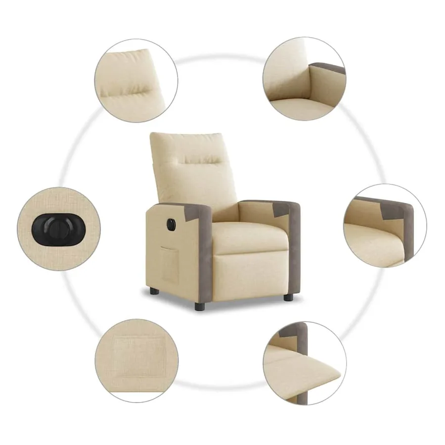 Fauteuil inclinable électrique Crème Tissu - 13