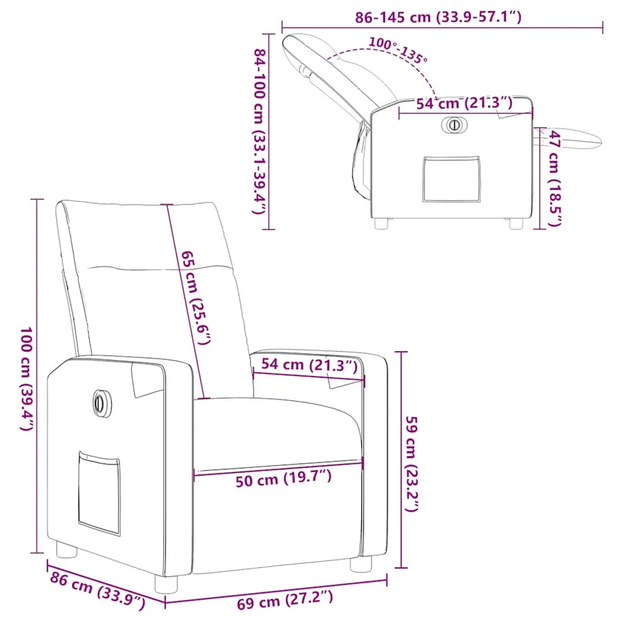 Fauteuil inclinable électrique Crème Tissu - 16