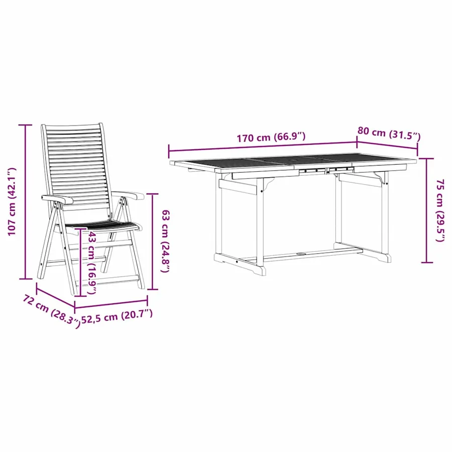 Ensemble de salle à manger pour jardin 5 pcs Marron - 14