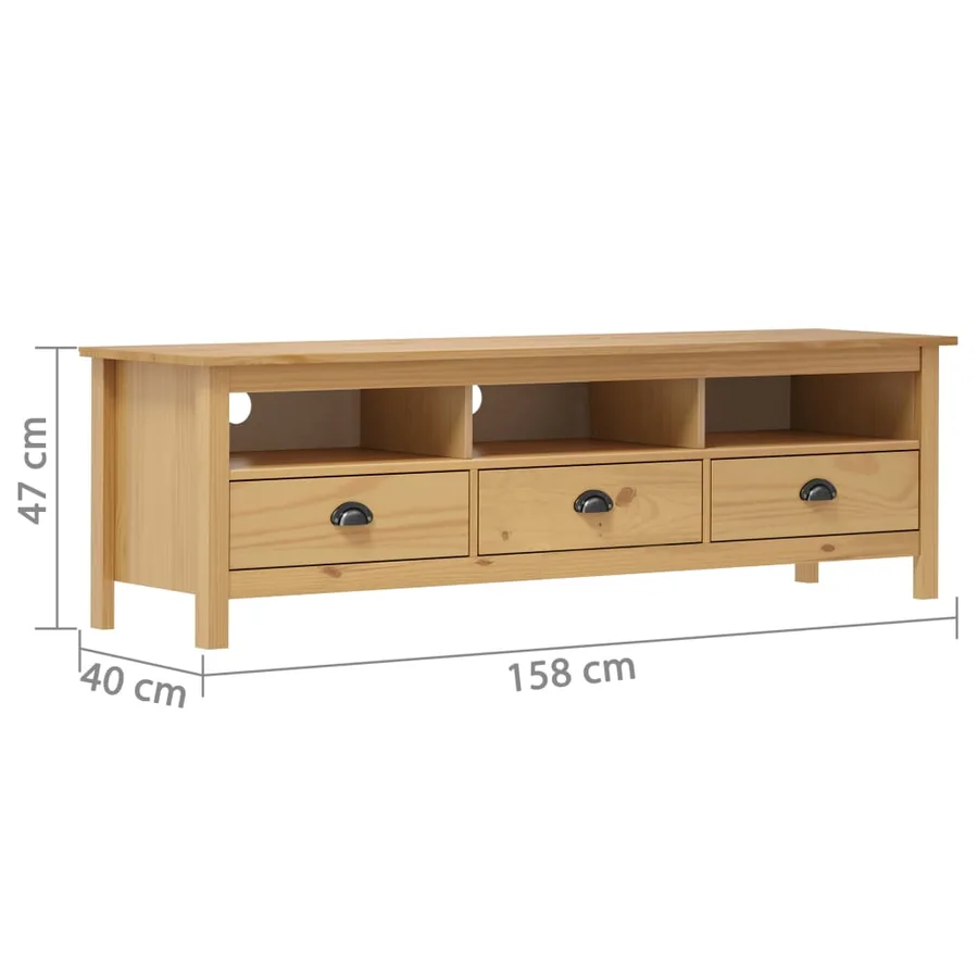 Meuble TV Hill Range Marron miel 158x40x47cm Bois de pin solide - 4
