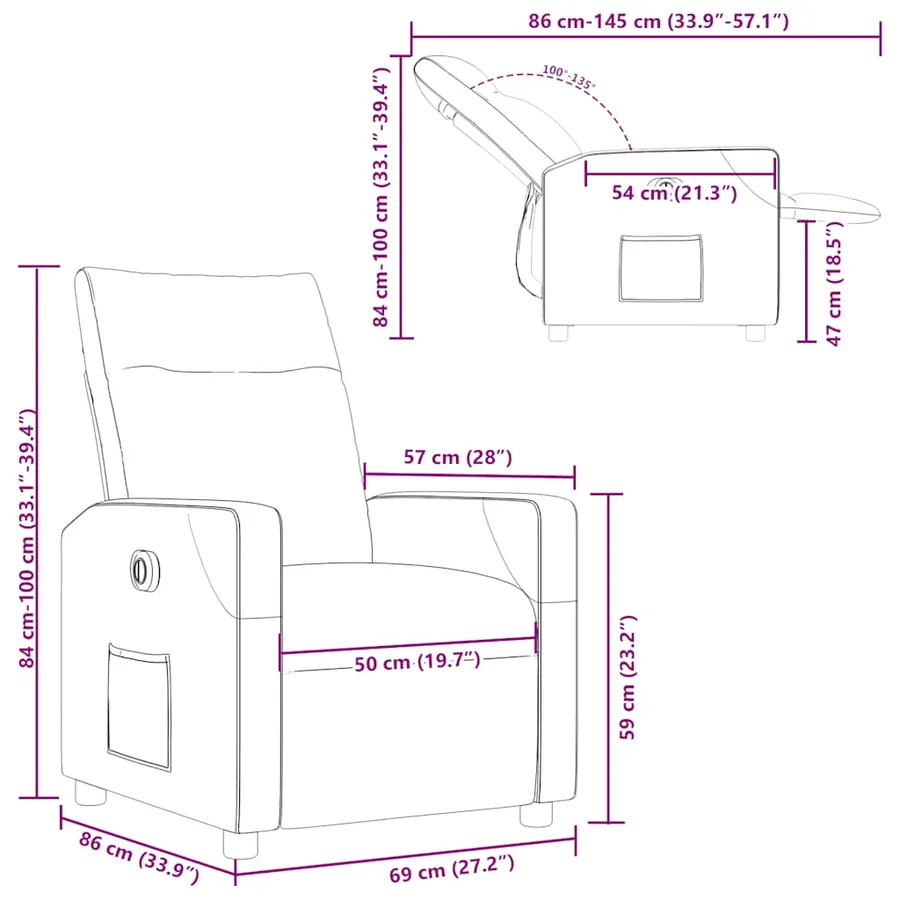 Fauteuil inclinable électrique gris nuage tissu - 16