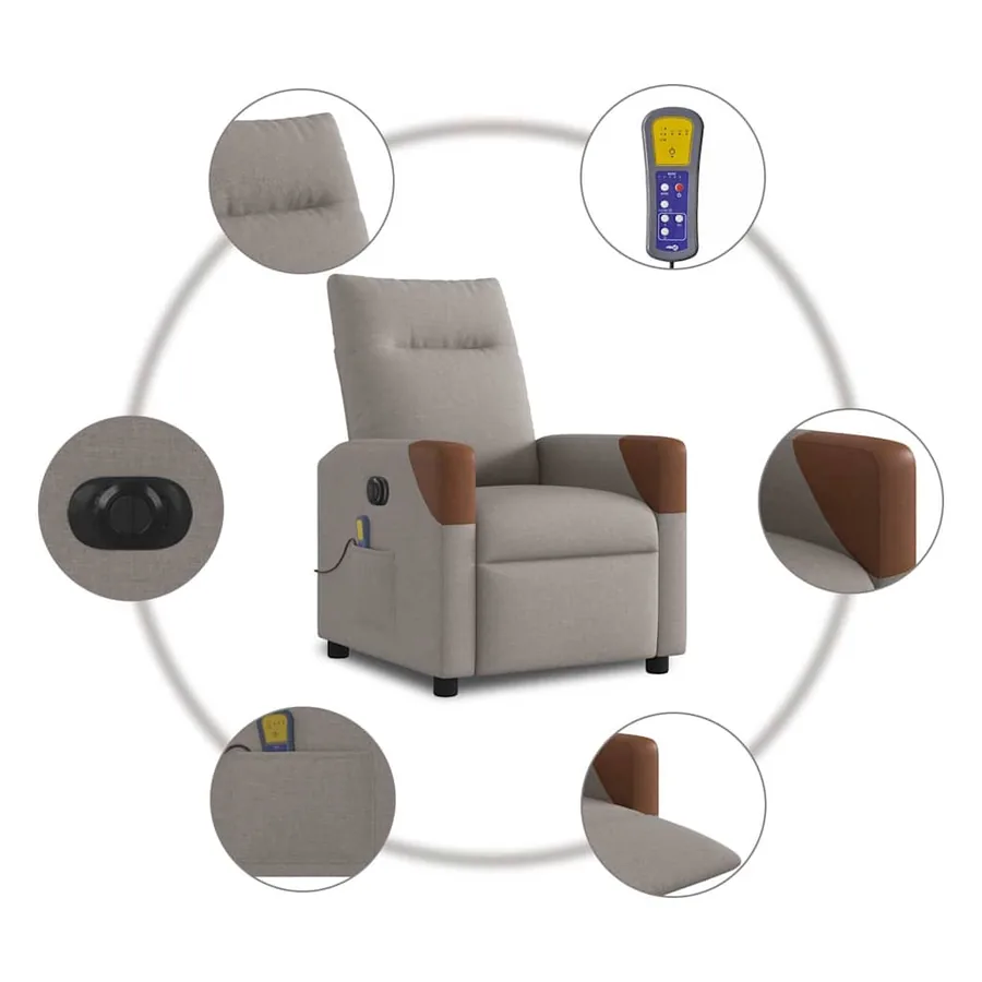 Fauteuil de massage inclinable électrique Taupe Tissu - 10