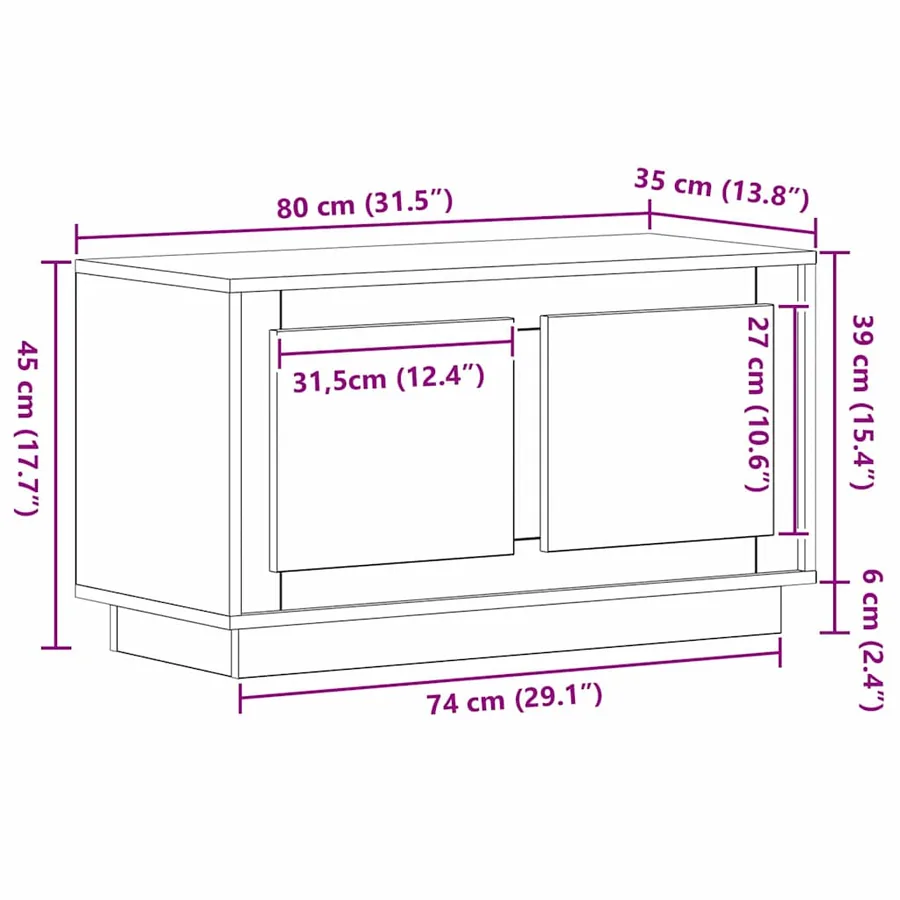 Meuble TV Bois ancien 80 x 35 x 45 cm Bois d'ingénierie - 11