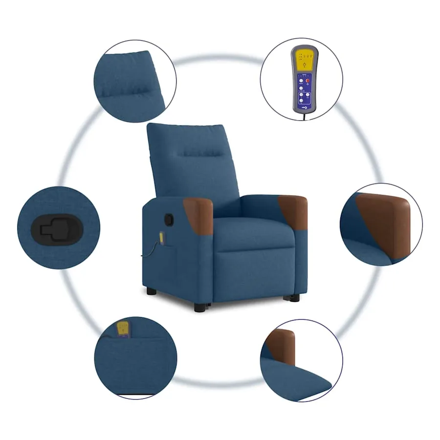 Fauteuil de massage inclinable Bleu Tissu - 10