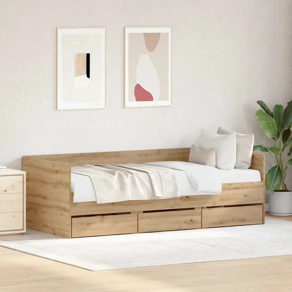 Lit d'appoint Chêne artisanal 90 x 200 cm Bois d'ingénierie