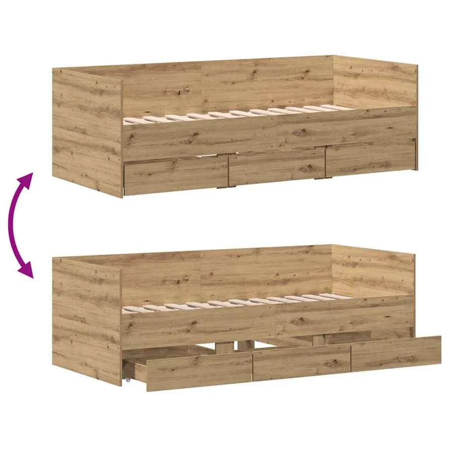Lit d'appoint Chêne artisanal 90 x 200 cm Bois d'ingénierie - 10