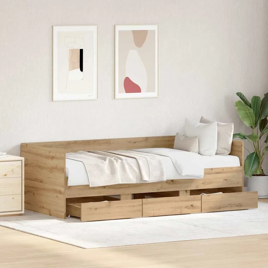 Lit d'appoint Chêne artisanal 90 x 200 cm Bois d'ingénierie - 3