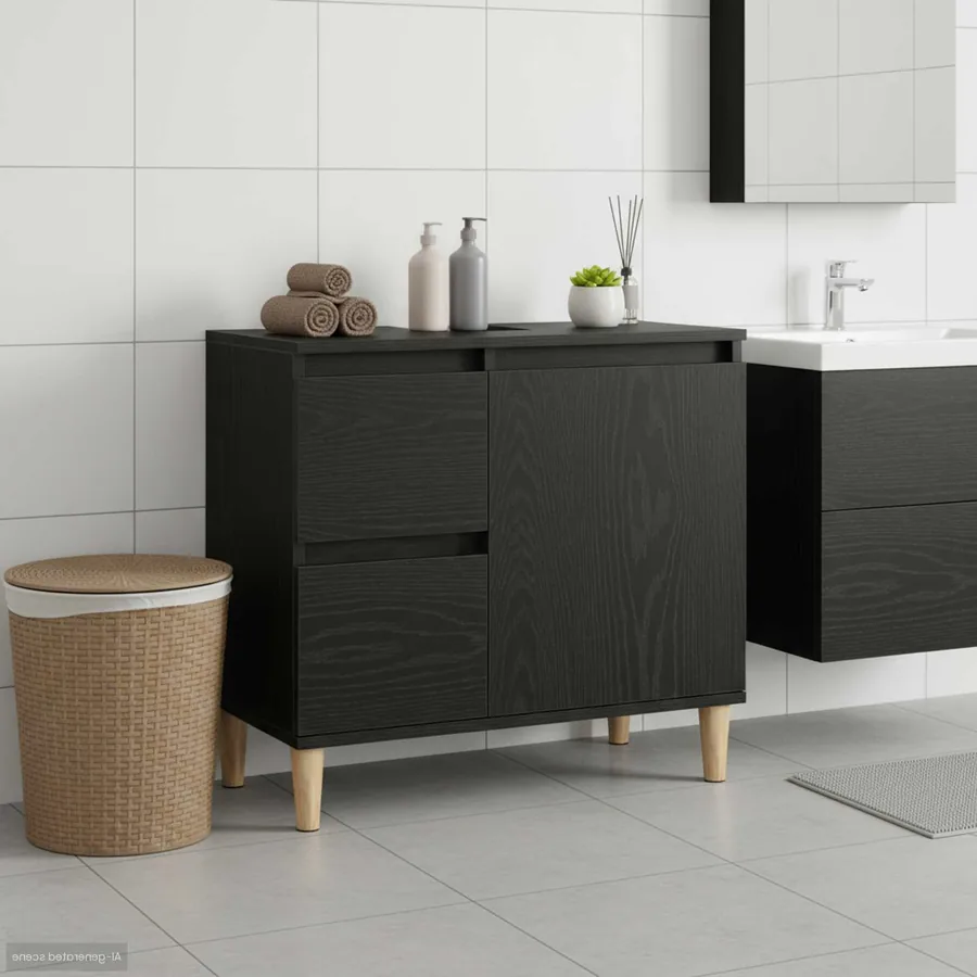 Cabinet de salle de bain avec tiroir Chêne noir 65 x 33 x 60 cm