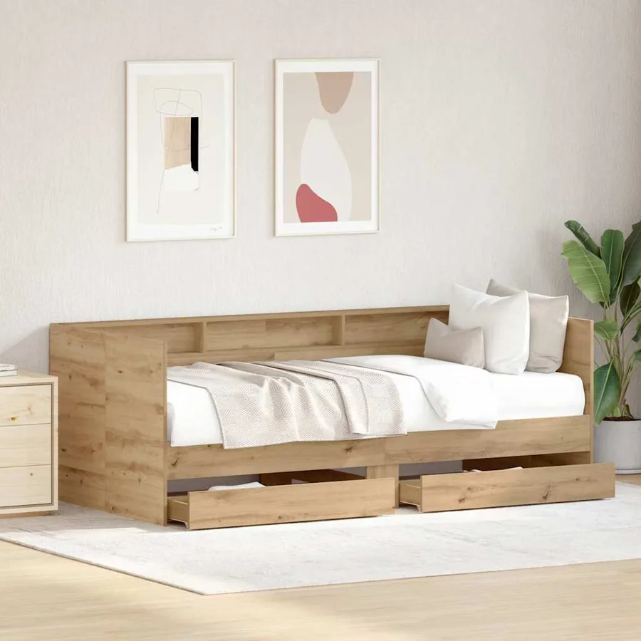 Lit d'appoint Chêne artisanal 90 x 190 cm Bois d'ingénierie - 3