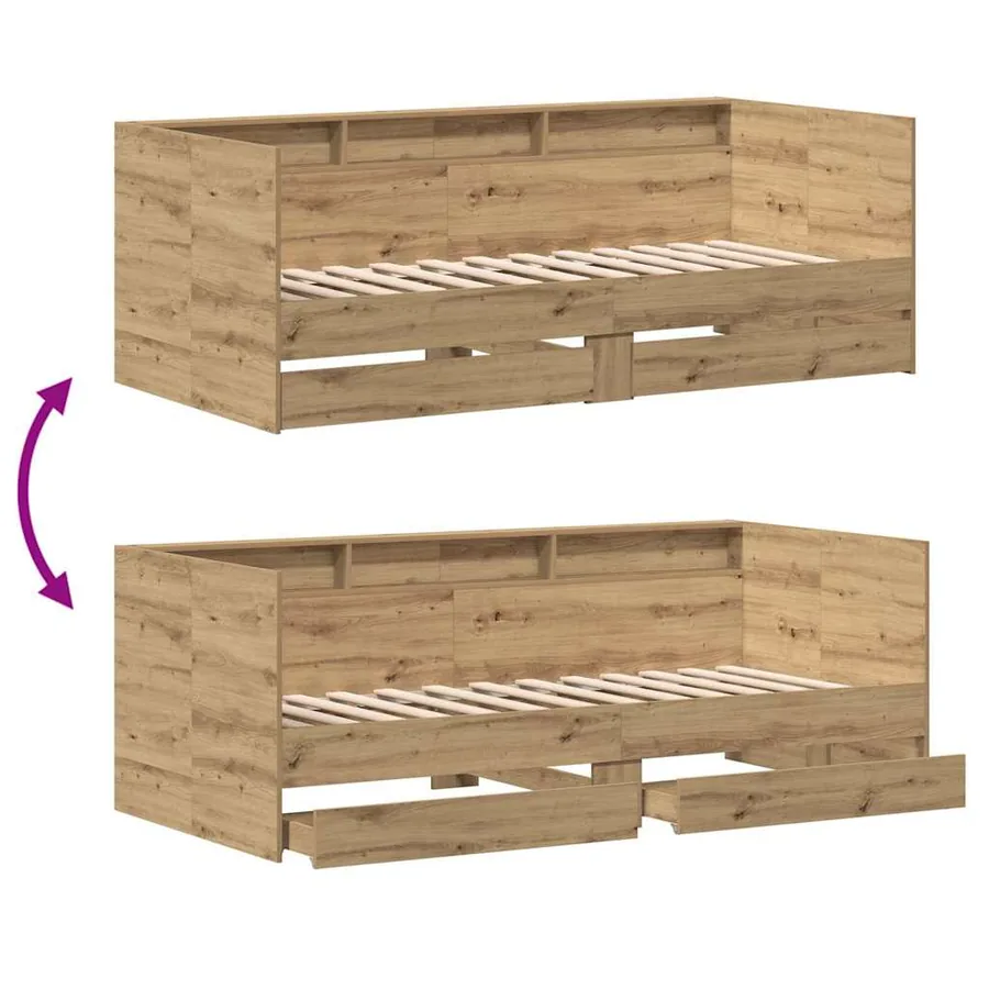 Lit d'appoint Chêne artisanal 90 x 190 cm Bois d'ingénierie - 8
