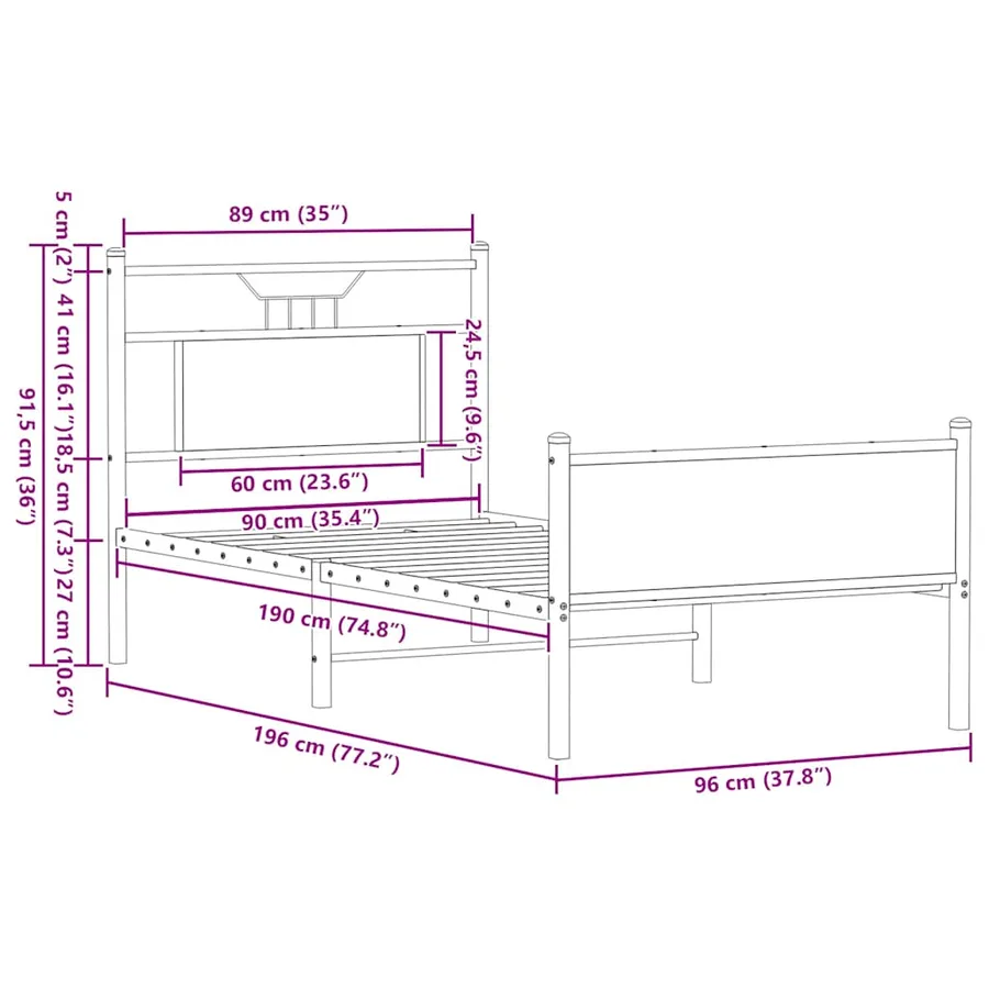 Cadre de lit sans matelas chêne fumé 90x190cm bois d'ingénierie - 11